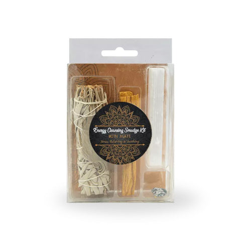Energy Cleansing Smudge Kit mit White Agate - Set für energetische Reinigung und spirituelle Klarheit.