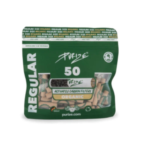 Purize - Regular 9mm Aktivkohlefilter Organic 50er Vorratsbeutel für ein naturbelassenes Raucherlebnis.