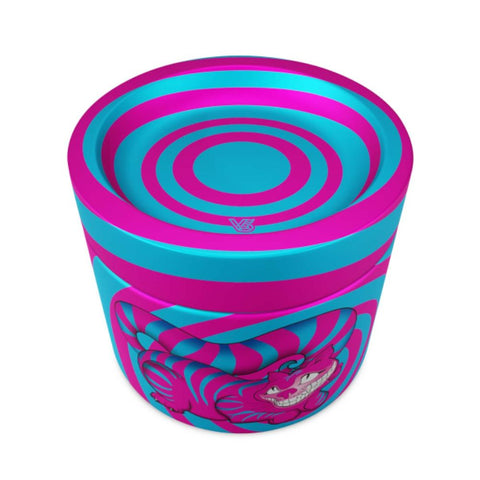 V- Syndicate - Syndicase 360 Seshigher CAT colorful storage container with pink and blue design.