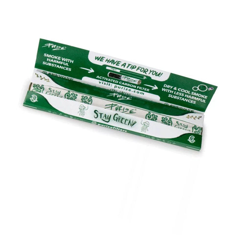 Purize - King Size Papers packaging, showcasing environmentally friendly design and tips for a cleaner smoking experience.
