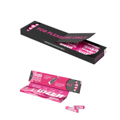GIZEH All Pink Papers KSS + Aktivkohle Filter packaging displaying stylish design for a premium smoking experience.