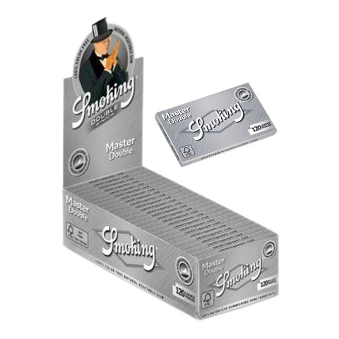 Smoking Master Silver Double Window papers box display with 25 ultra-thin rolling papers for pure flavor.