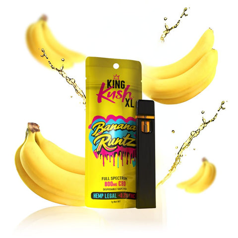 King Kush XL Vape Pen Banana Runtz with bananas, featuring full spectrum CBD and tropical flavor.
