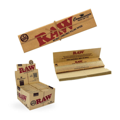 RAW Connoisseur 24er Box Display - Papers + Tips mit ungebleichten Papers und passenden Filter Tips.