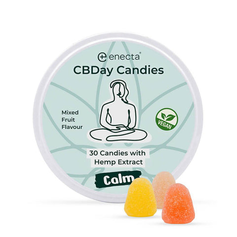 Enecta - CBDAY Candies - Calm pack featuring mixed fruit flavour vegan gummies with hemp extract.