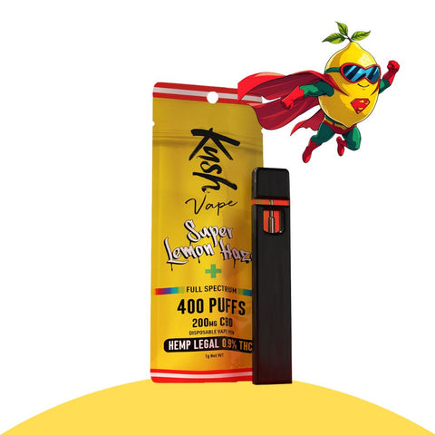 King Kush CBD XL Vape Pen in Super Lemon Haze flavor with vibrant packaging and superhero lemon character.