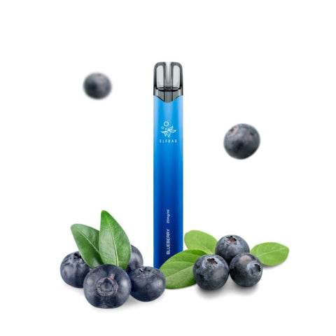 ELFBAR - 1000 Einweg vape with blueberry flavor surrounded by fresh blueberries and green leaves.