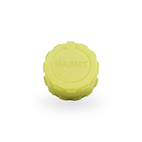 HASHY - Hash Grinder 50 mm, gelber Deckel aus lebensmittelechtem Silikon für Hash Zerkleinerung.