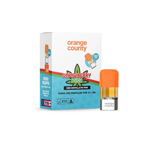 Orange County - CBD Prefilled Pod1 ml 750 mg mit Erdbeer-Kush Geschmack, 1000 Puffs.
