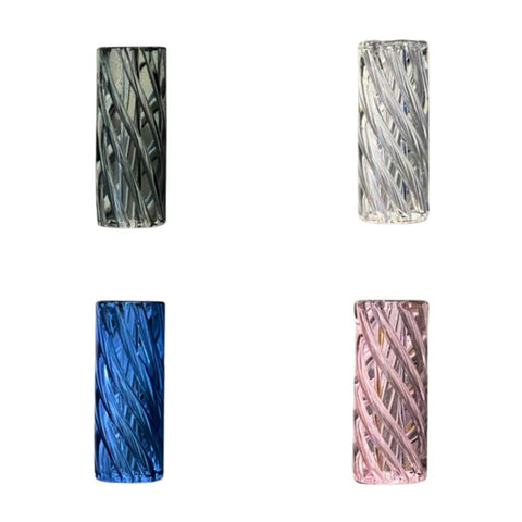 Glass Spiral Filter TIP - 10mm in four colors: black, clear, blue, and pink.