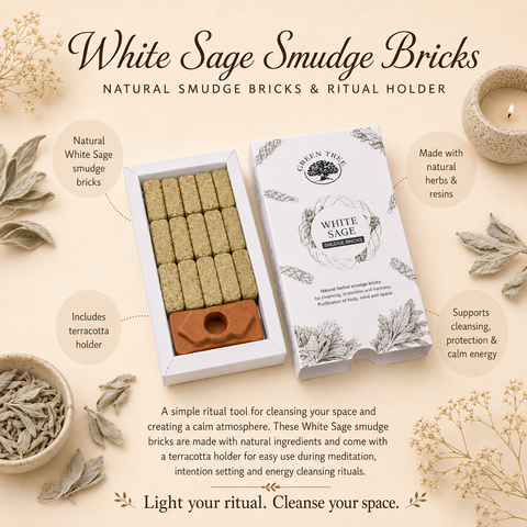 Green Tree White Sage Smudge Bricks - 15 Stück mit Räucherhalter