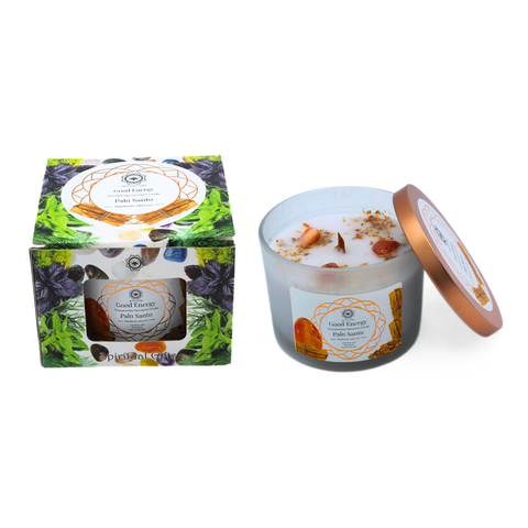 Green Tree Duftkerze Good Energy Palo Santo mit Karneol - Steinen