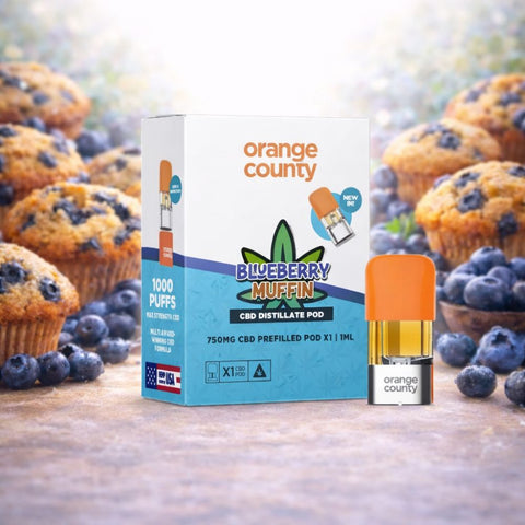 Orange County - CBD Prefilled Pod 1ml mit Blueberry Muffin Geschmack und 750mg CBD.