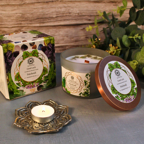 Green Tree Duftkerze Good Luck Patchouli mit Aventurin - Steinen