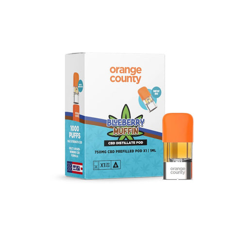 Orange County - CBD Prefilled Pod1 ml 750 mg mit Blueberry Muffin Geschmack und 1000 Puffs.