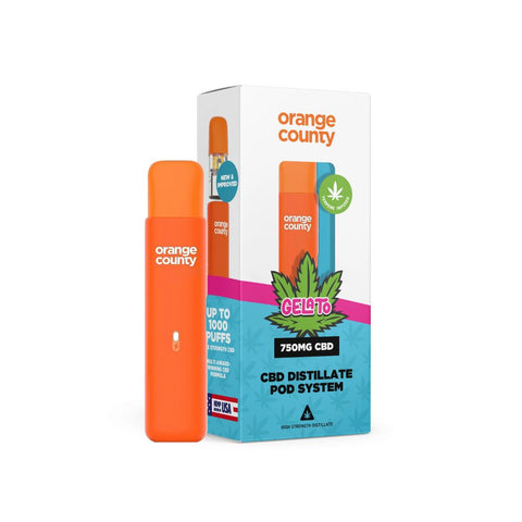 Orange County - CBD Vape Pen 1 ml Pod 750mg mit stylishem Design und CBD-Pod-System für Cannabis-Nutzer.