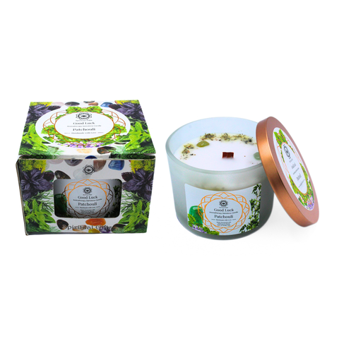 Green Tree Duftkerze Good Luck Patchouli mit Aventurin - Steinen