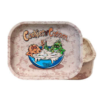 Cookies and Cream rolling tray featuring fun cartoon characters in a colorful design, perfect for rolling and storing.