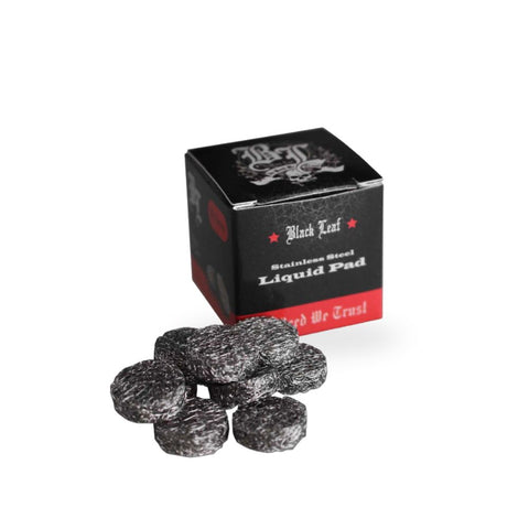 Black Leaf Stainless Steel Drip Pads for Liquid 15mm im Verpackung mit Tropfkissen in schwarz