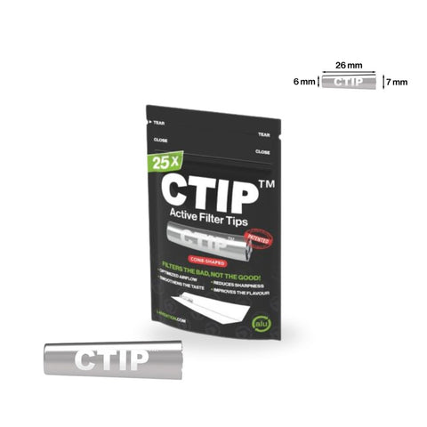 CTIP - Konische Aktivkohlefilter 6–7 mm Verpackung mit Filtertipps und Größenangabe