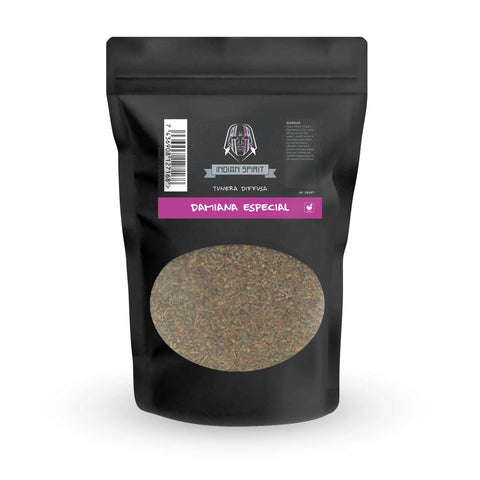 Damiana Especial - Indian Spirit: fein gemahlene Mischung aus Turnera diffusa in stilvoller Verpackung.