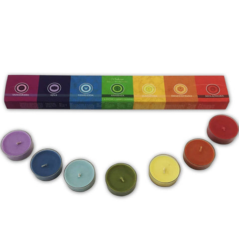 Green Tree 7 Chakra Teelichter aus Sojawachs im 7er Set