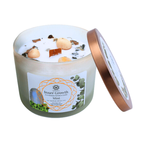 Green Tree Inner Growth Duftkerze mit Edelsteinen und Minzduft 256 g