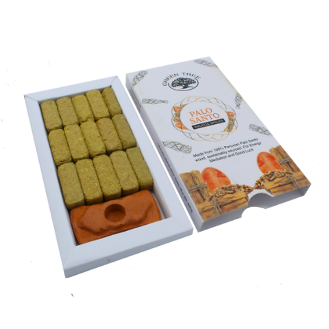 Green Tree Palo Santo Smudge Bricks 15 Stück mit Terrakotta-Räucherhalter