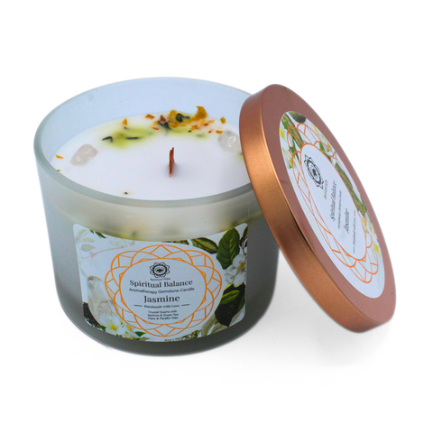 Green Tree Spiritual Balance Duftkerze mit Edelsteinen und Jasmin 256 g
