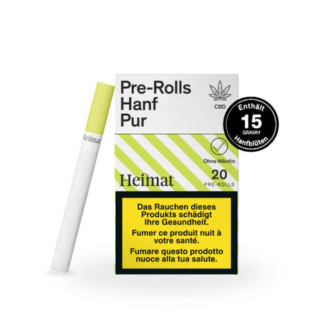 Heimat Pre Rolls Hanf Pur - 20er Pack mit 15 g CBD-Hanfblüten in einer ansprechenden Verpackung