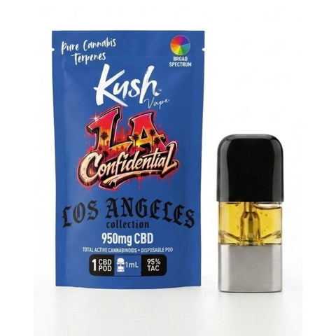 KUSH LA Confidential CBD Vape Pod mit 1 ml Broad Spectrum Extrakt, 950 mg CBD und Terpenprofil aus Myrcen, Caryophyllen und Pinen