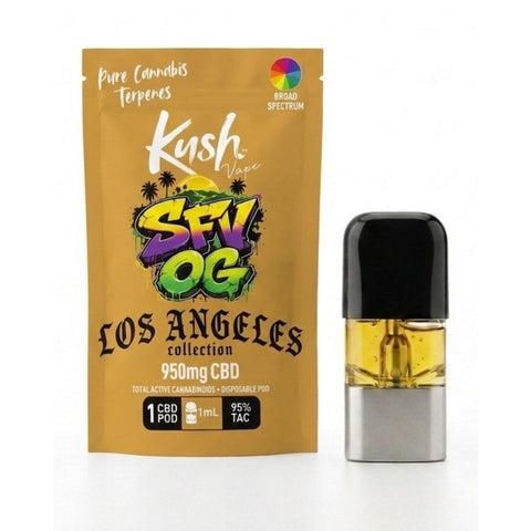 KUSH SFV OG CBD Vape Pod mit 1 ml Broad Spectrum Extrakt, 950 mg CBD und Terpenprofil aus Limonen, Myrcen und Caryophyllen