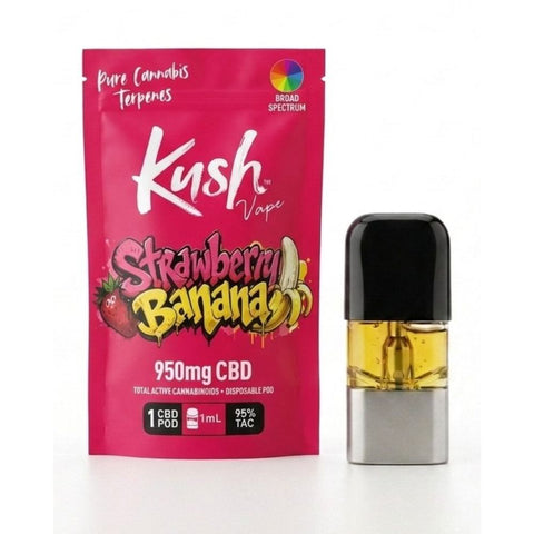 KUSH Strawberry Banana CBD Vape Pod mit 1 ml Broad Spectrum Extrakt, 950 mg CBD und Terpenprofil aus Alpha-Pinen, Humulen und Beta-Caryophyllen