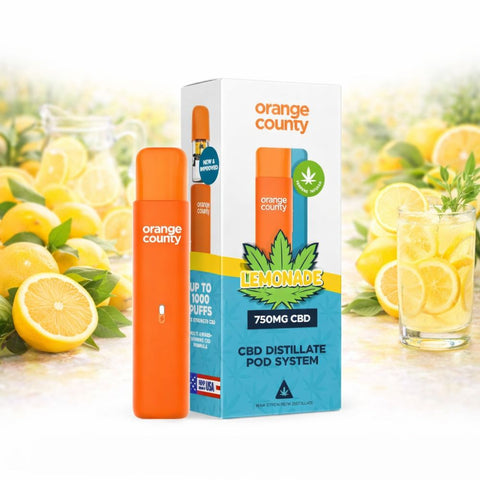 Orange County - CBD Vape Pen 1ml Pod 750mg, vorgefülltes Pod-System mit Zitronen-Geschmack.