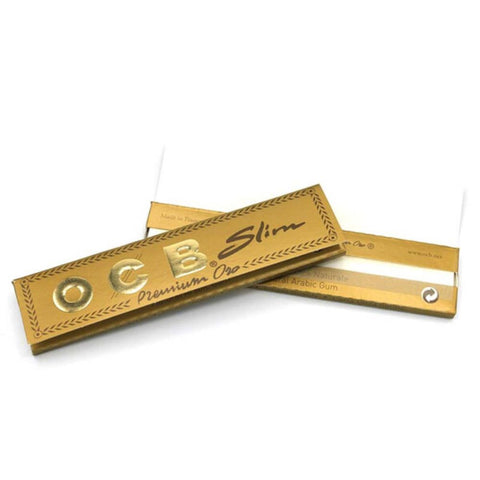 OCB Gold Slim Rolling Papers pack showcasing premium quality and elegant design for a smooth smoking experience.