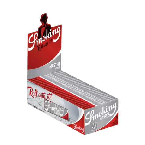Smoking Master Silver Double Window display box with 25 packs of ultra-thin rolling papers for pure flavor.