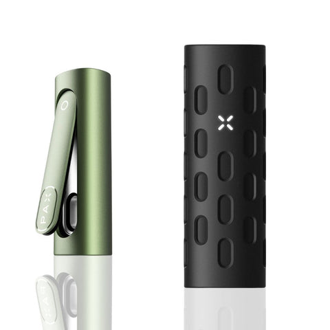 PAX Flow Vaporizer with Grip Sleeve Silicone Cover in green and black, highlighting stylish protection and improved grip.