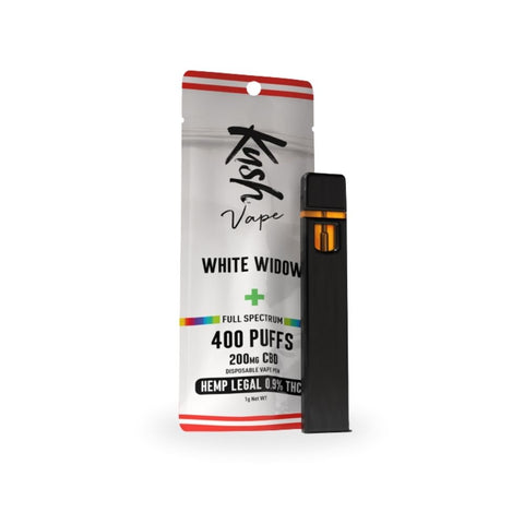 King Kush CBD - XL Vape Pen WHite Widow 0.9% THC in black packaging with full spectrum and 400 puffs.