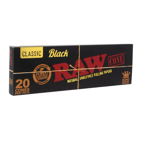 RAW Black King Size Cones 20 Stück, vorgedrehte King Size Drehpapierhülsen aus ultradünnem, ungebleichtem Papier mit 110 mm Länge