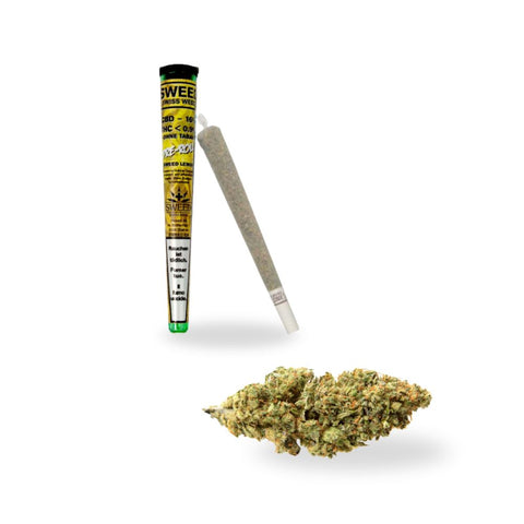 Sweed Pre-Rolled Joint - Lemon in packaging with pre-rolled joint and cannabis bud displayed.