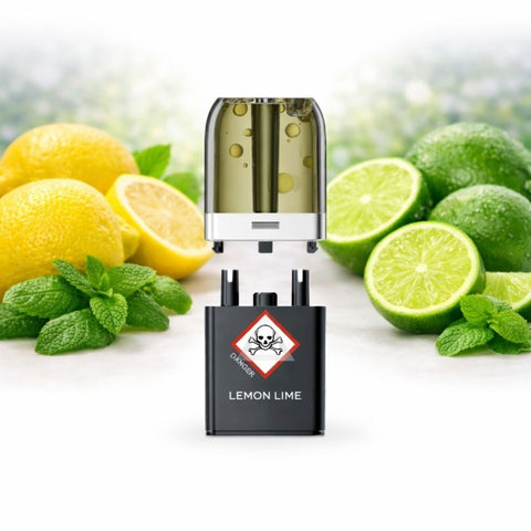 VOZOL - Neon Plug Max Pod Tank Pack & E-Liquid Container mit Zitrusfrüchten im Hintergrund