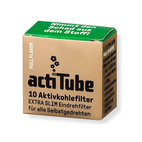 Actitube Extra Slim Aktivkohlefilter 6mm, 10er-Pack für sanften Geschmack und reduzierten Schadstoffanteil.