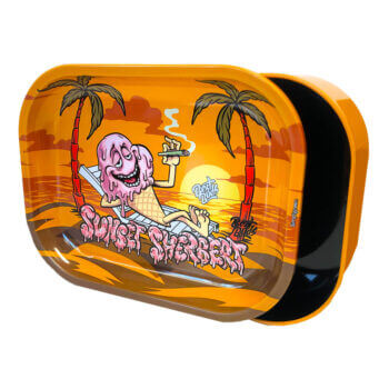 Best Buds Tin Box Rolling Tray with storage, cool design, 14×18 cm, perfect for rolling and storing.
