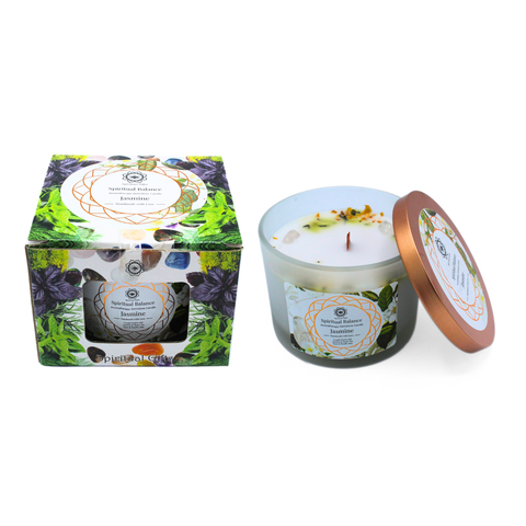 Green Tree Duftkerze Spiritual Balance Jasmin mit Bergkristall - Steinen