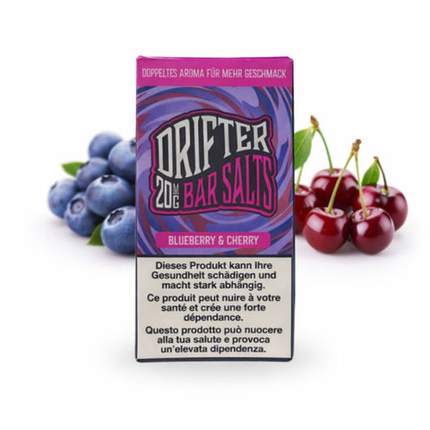 Drifter Bar Salts Blueberry Cherry 20mg packaging with blueberries and cherries