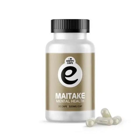Happy Caps Maitake Pilz Kapseln, 30 Kapseln mit 500 mg hochwertigen Maitake-Pilzextrakt.