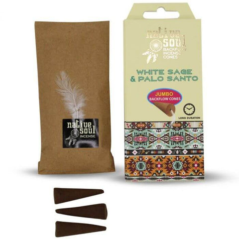 Green Tree Native Soul Jumbo Backflow Cones with White Sage & Palo Santo in eco-friendly packaging.
