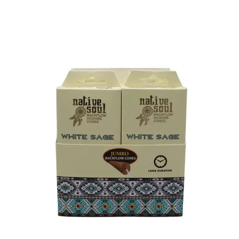Green Tree Native Soul White Sage Jumbo Backflow Cones packaging for aromatic home ambiance.