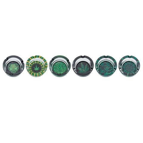Ashtray Hemp Leaves glass round - assorted