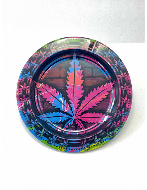 Aschenbecher Metal Tin Colourful Hemp Leaf